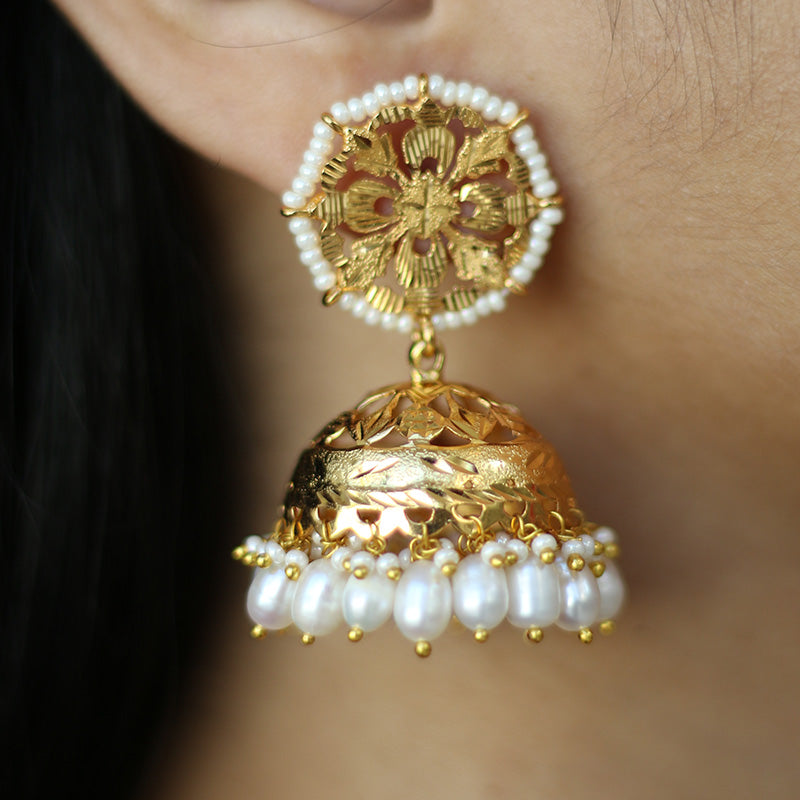 22K Gold Plated 2 Steps Jhumka Earrings Indian Pakistani wedding party Set.  | eBay