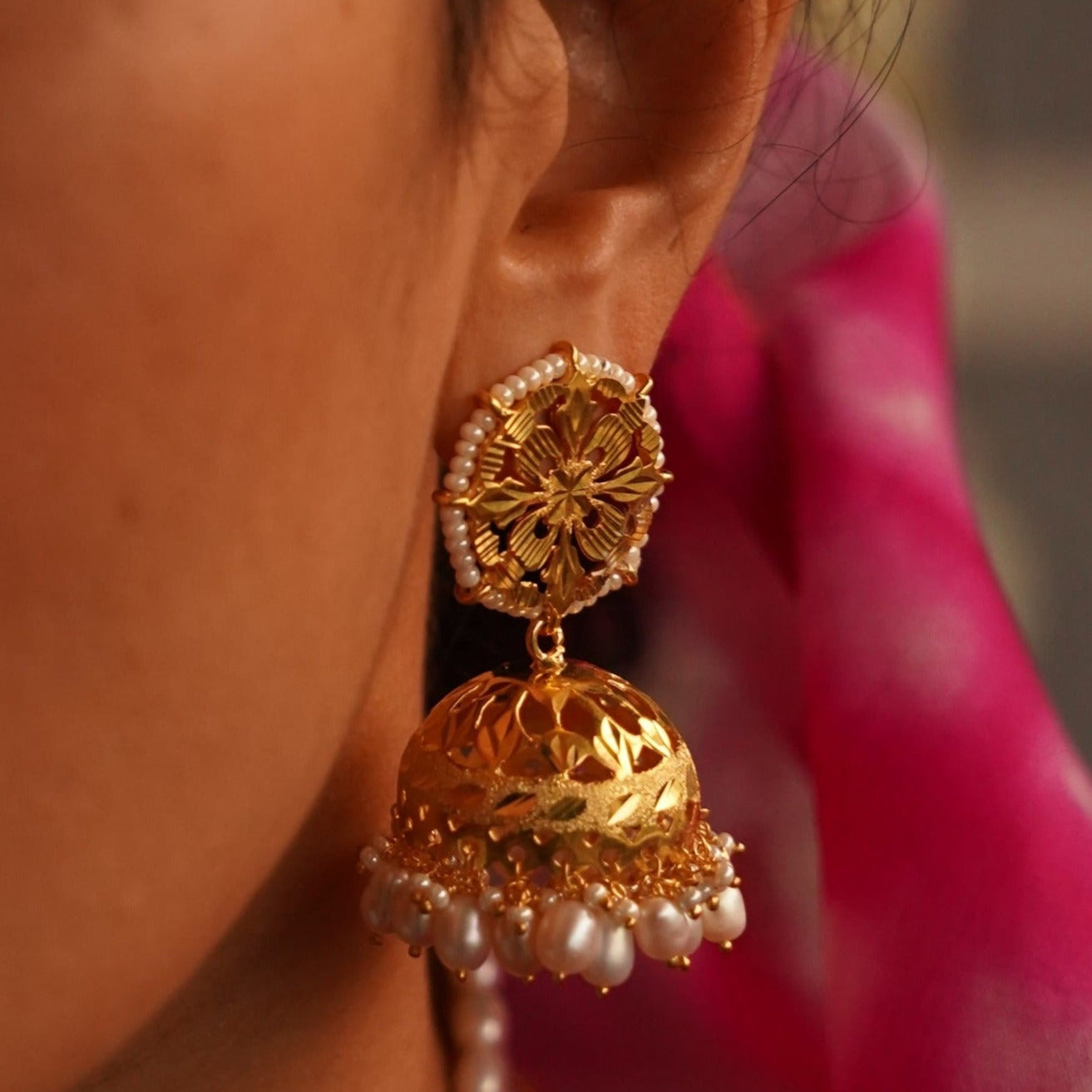 Beautiful Matte Gold Plated Kemp Jimikki Earrings Online|KollamSupreme